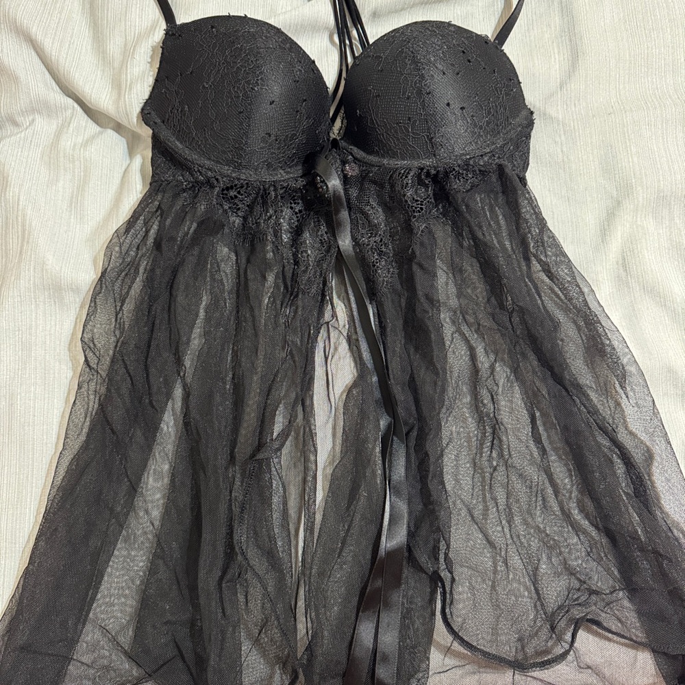 Black Sheer Chemise with Molded Cups and Adjustable Straps